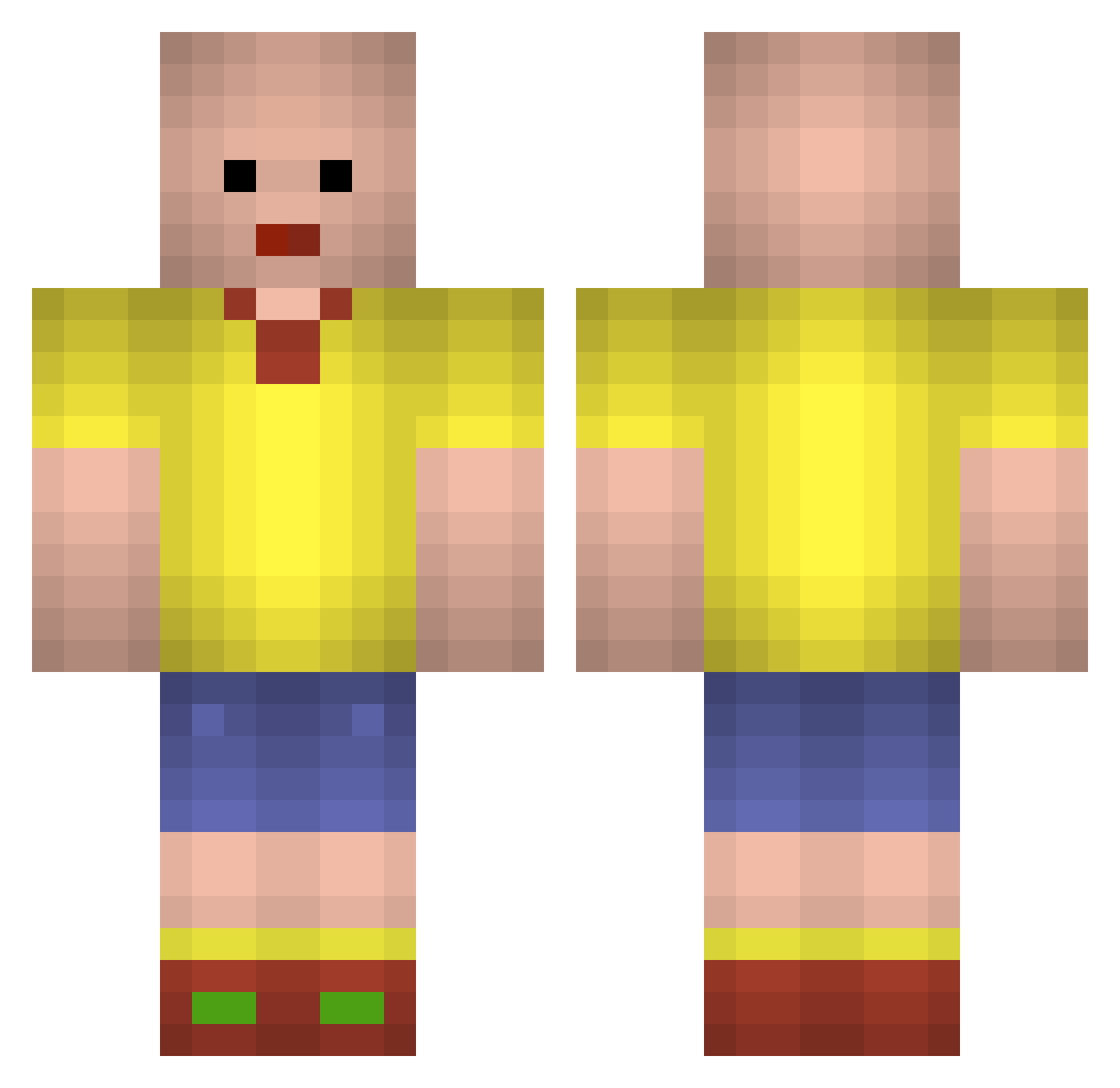 Returnered Minecraft skin, front and back view