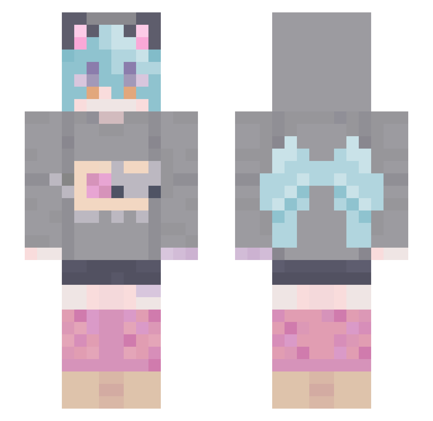 Whitced Minecraft skin, front and back view