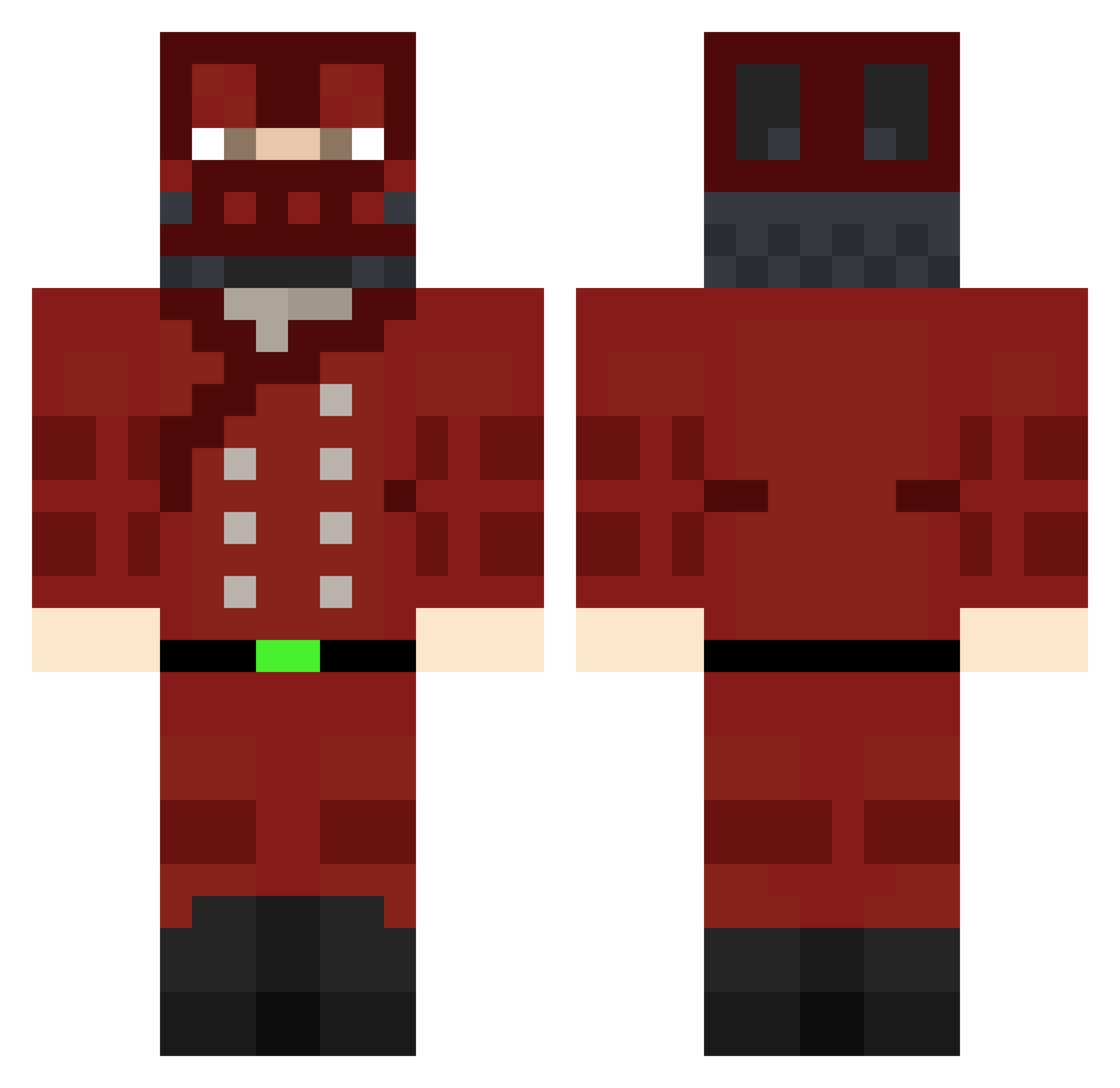 DrudgeSkeleton Minecraft skin, front and back view