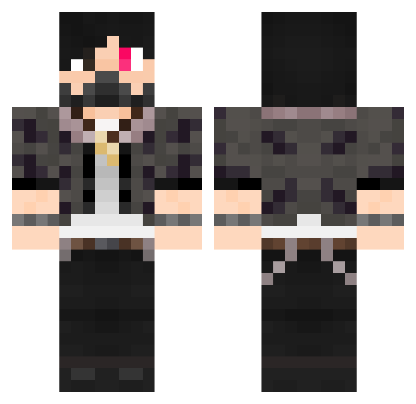 HybridCr0w Minecraft skin, front and back view