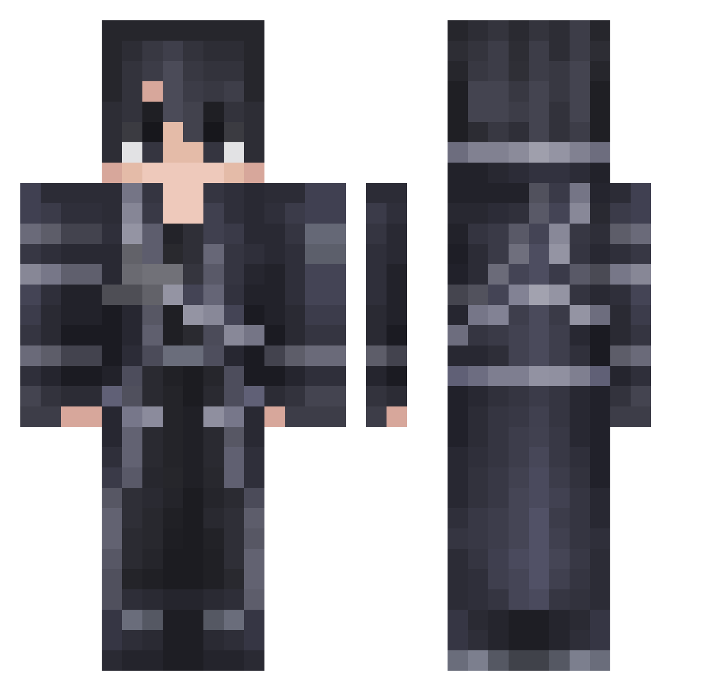 Mordef Minecraft skin, front and back view