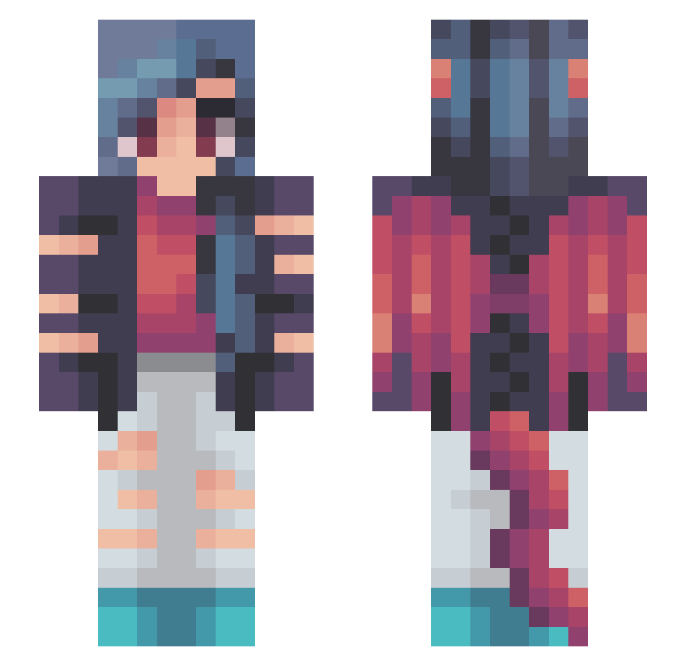 VividHeart Minecraft skin, front and back view