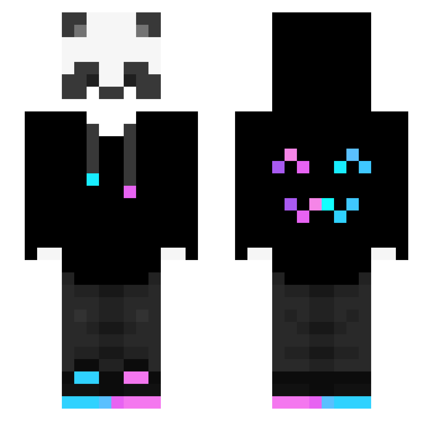 Sinistergate Minecraft skin, front and back view