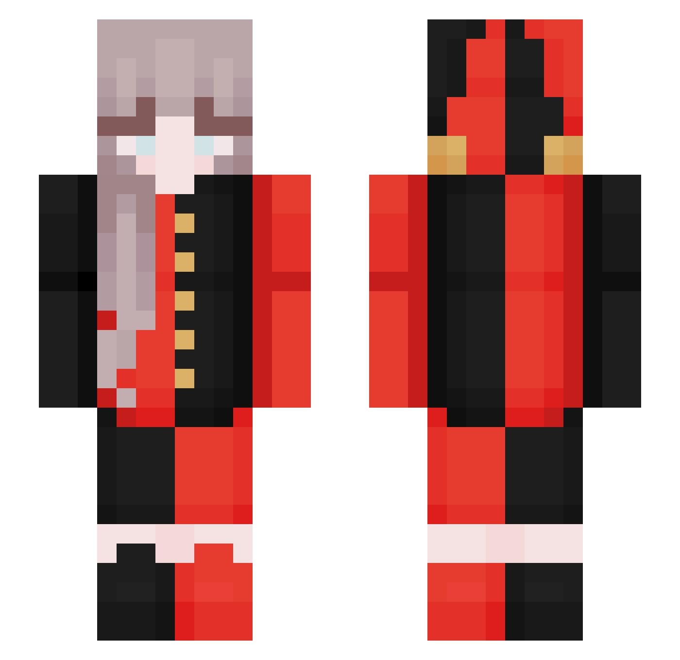 Jesterized Minecraft skin, front and back view