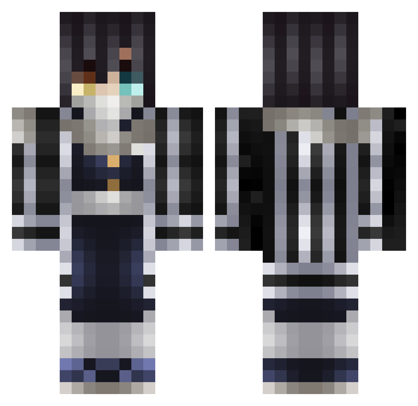 Cacheual Minecraft skin, front and back view