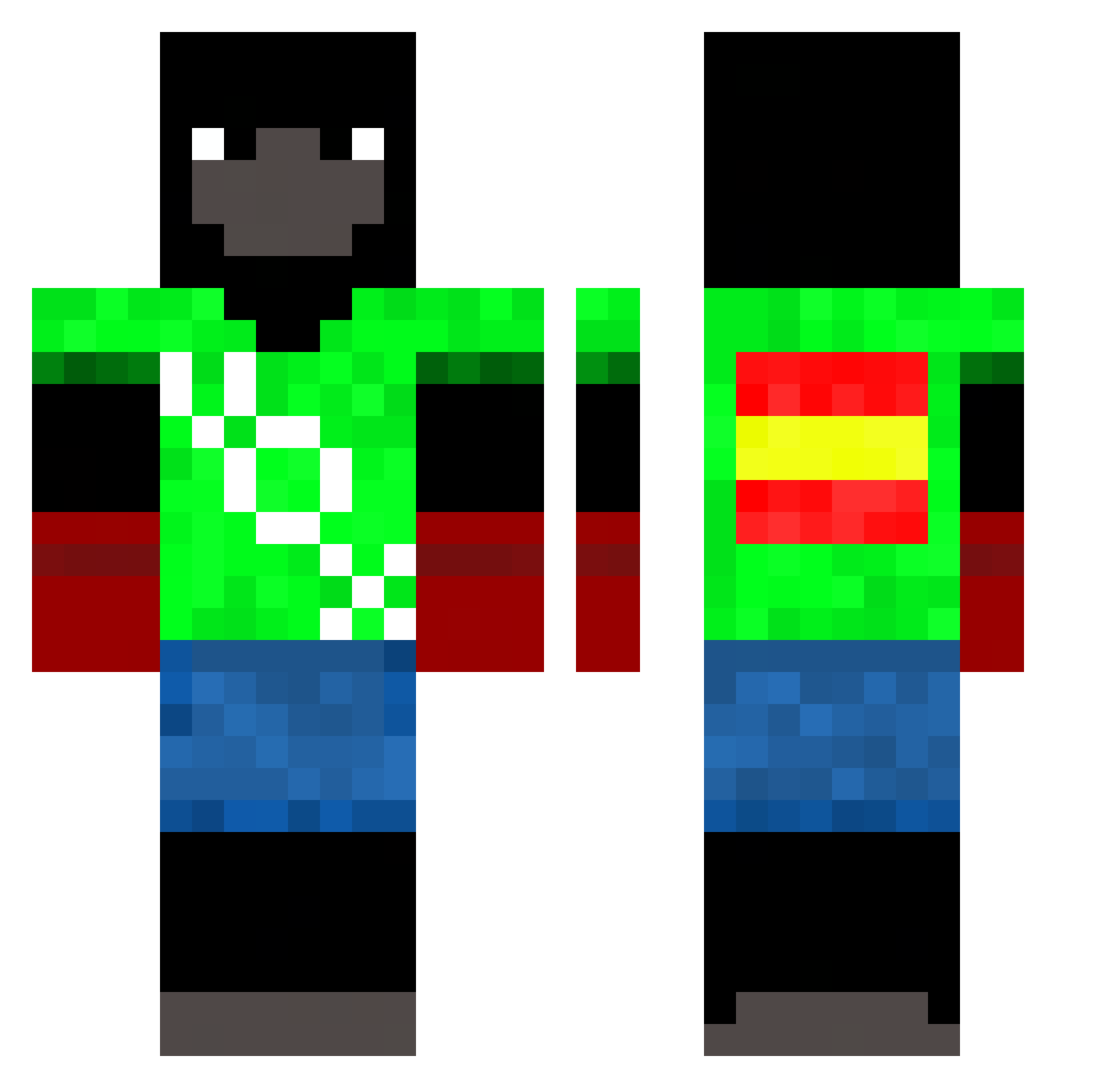 YAaleex Minecraft skin, front and back view