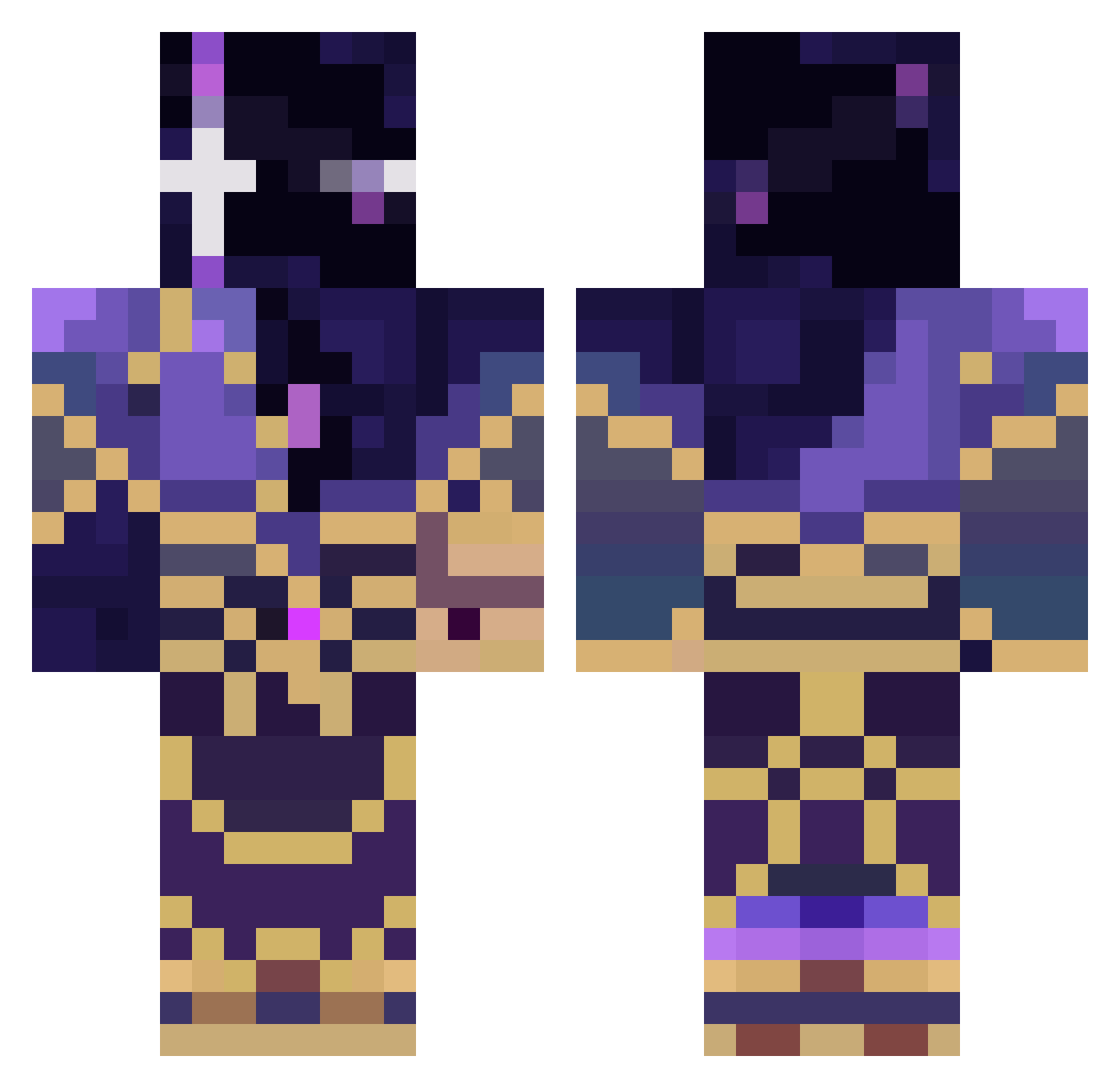 Kindfps Minecraft skin, front and back view