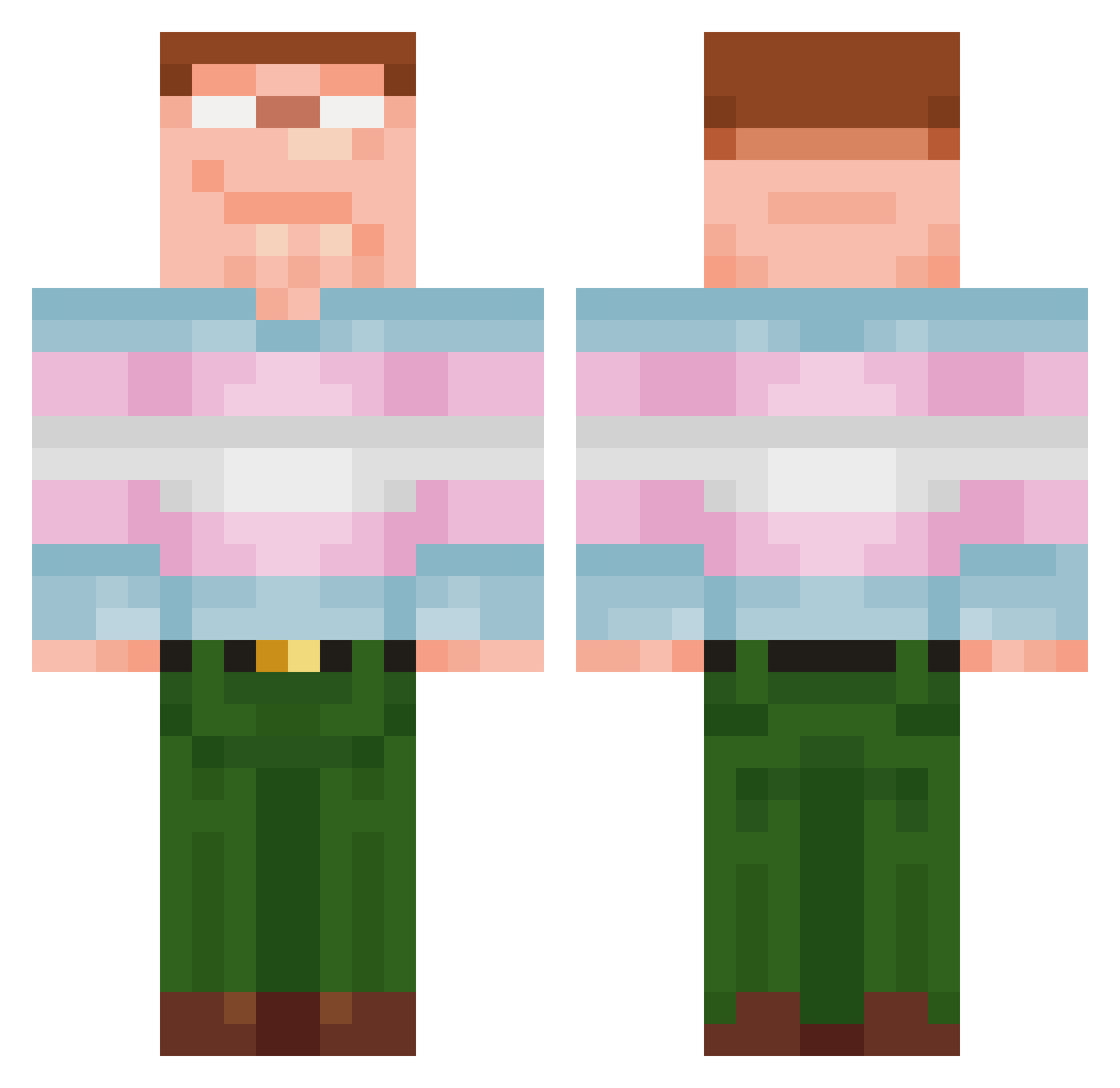 Vacationland Minecraft skin, front and back view