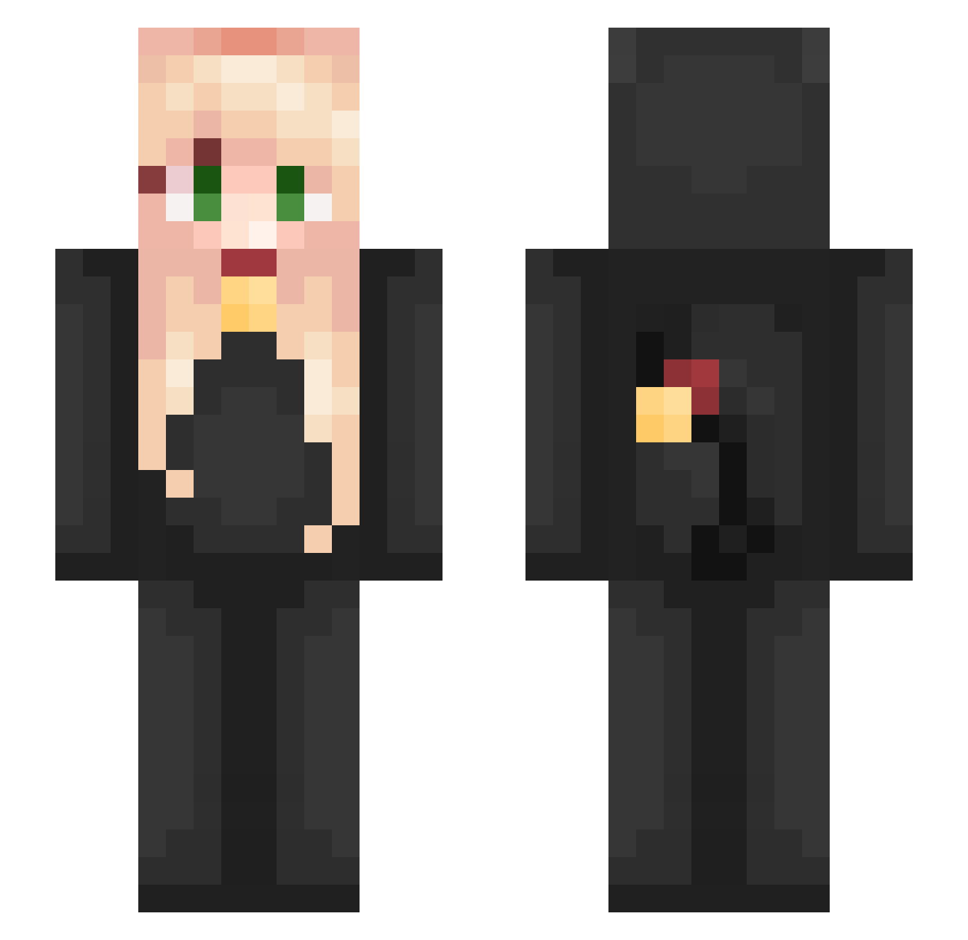 ZombieNightGirl Minecraft skin, front and back view