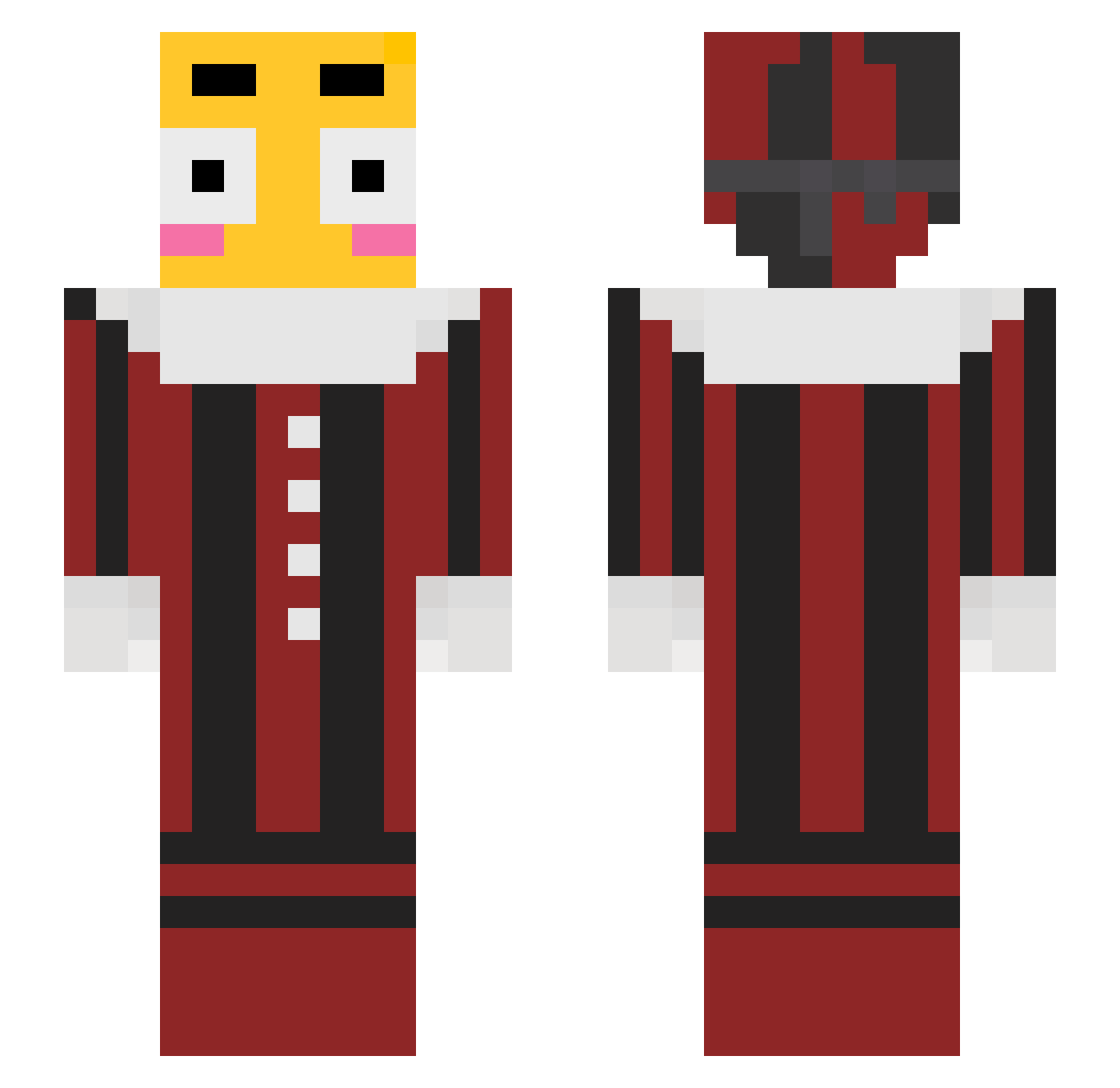 Obeyers Minecraft skin, front and back view
