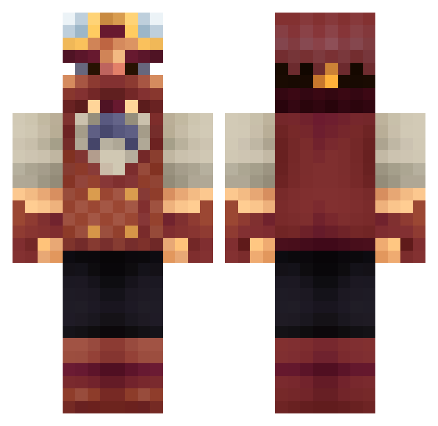 Unhelming Minecraft skin, front and back view