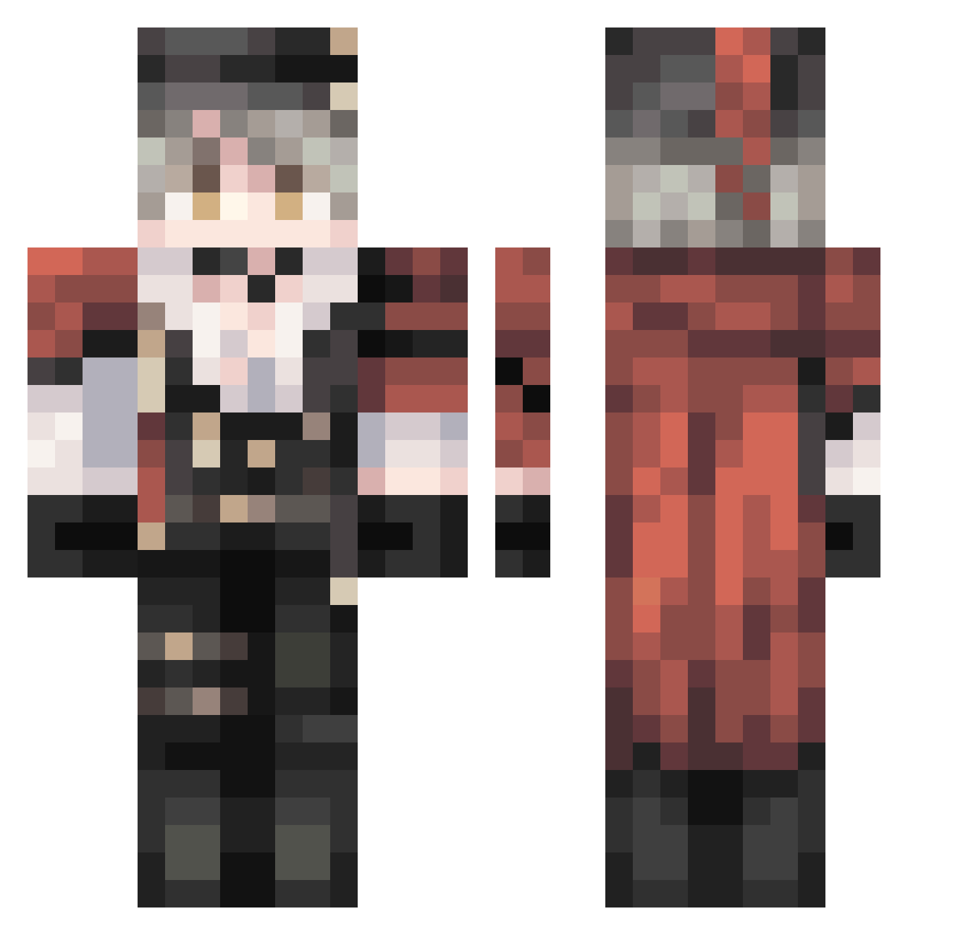 D3routine Minecraft skin, front and back view