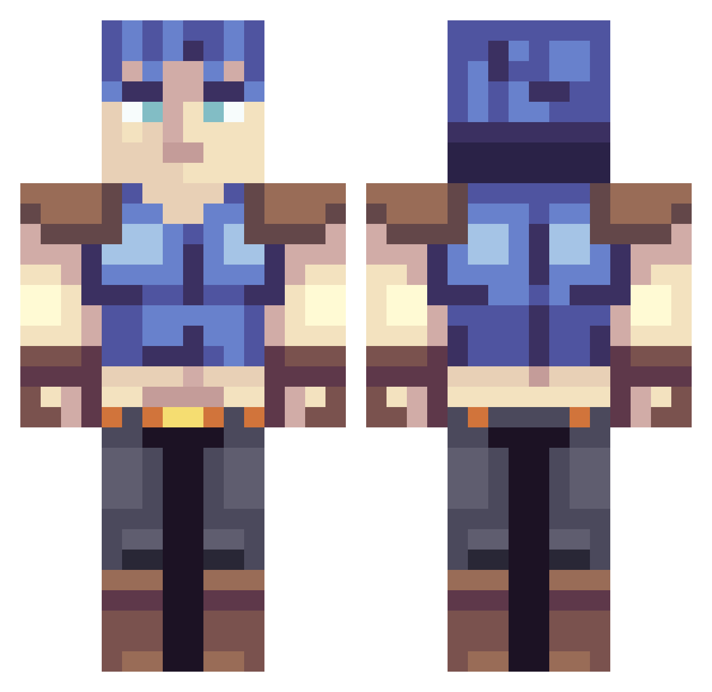 asherfeels Minecraft skin, front and back view