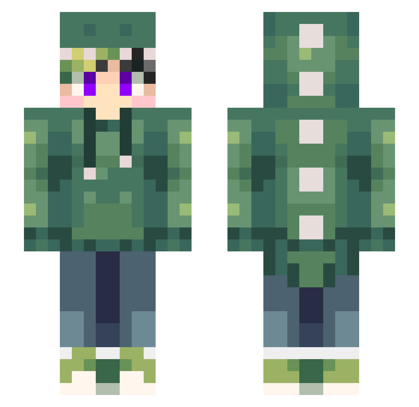 Mumender Minecraft skin, front and back view