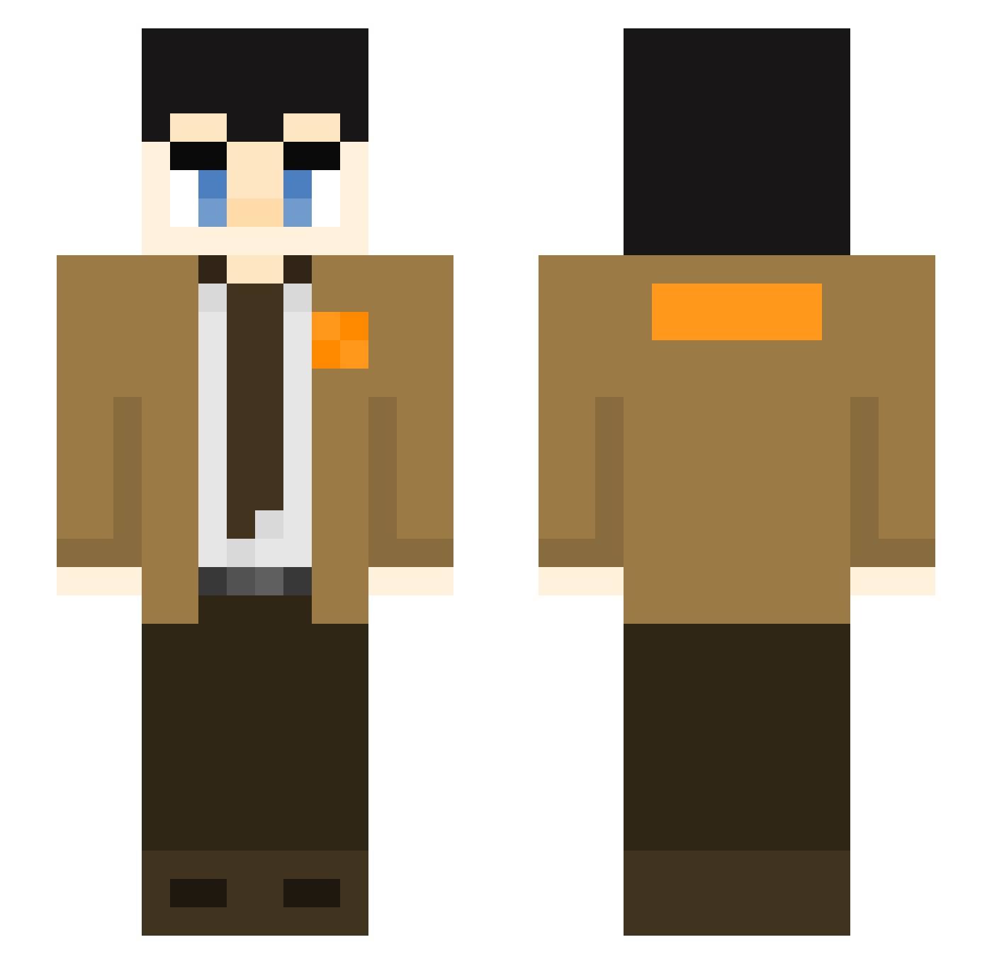 Andybanana Minecraft skin, front and back view