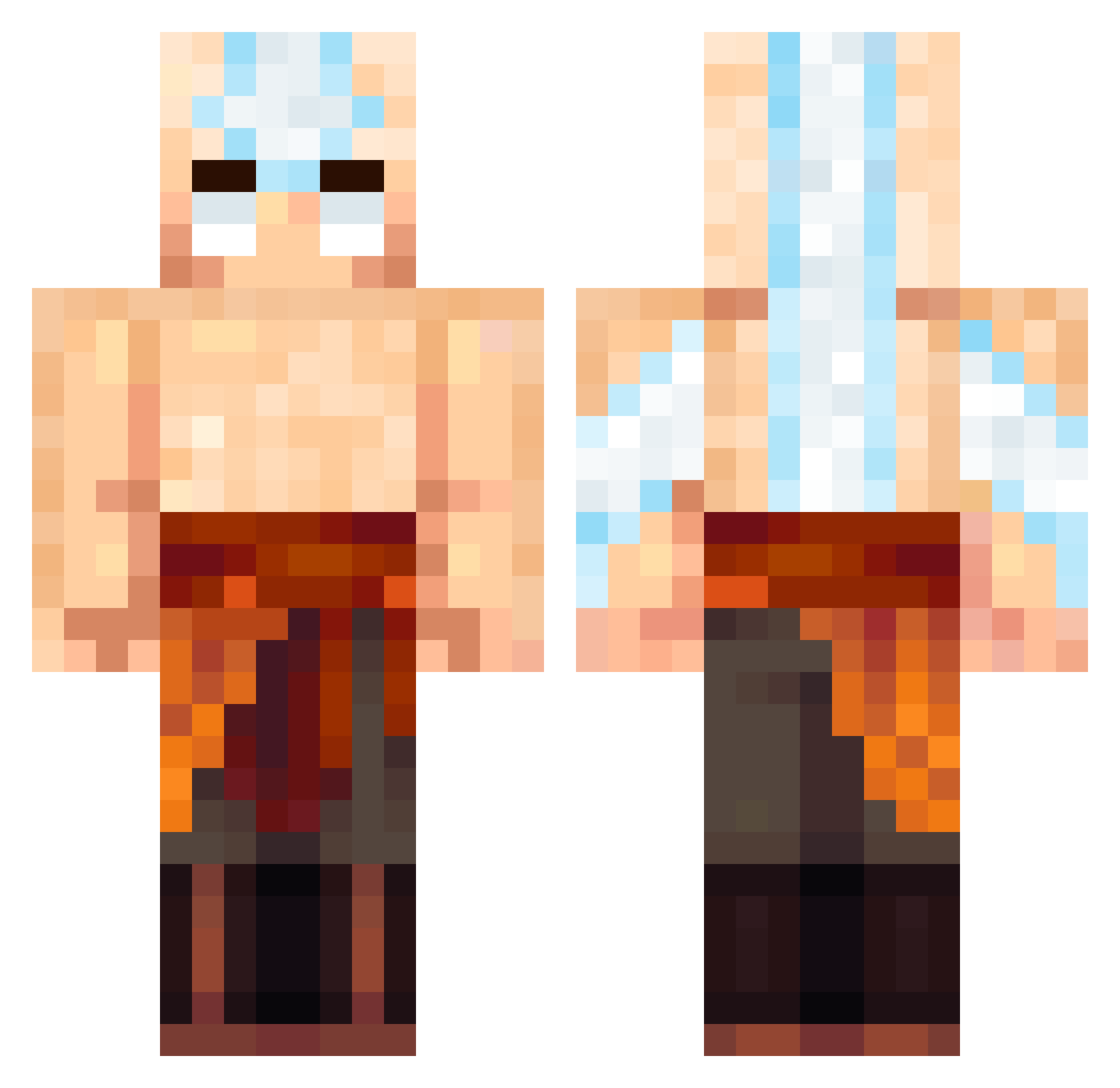 ArayanRace Minecraft skin, front and back view