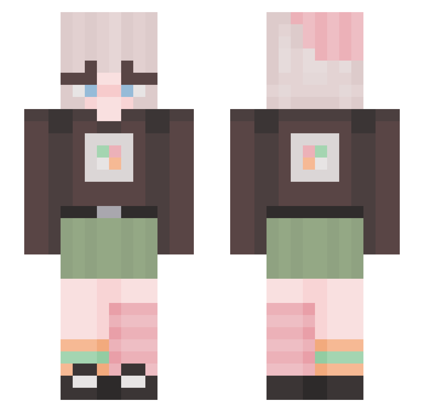 SweetFang Minecraft skin, front and back view