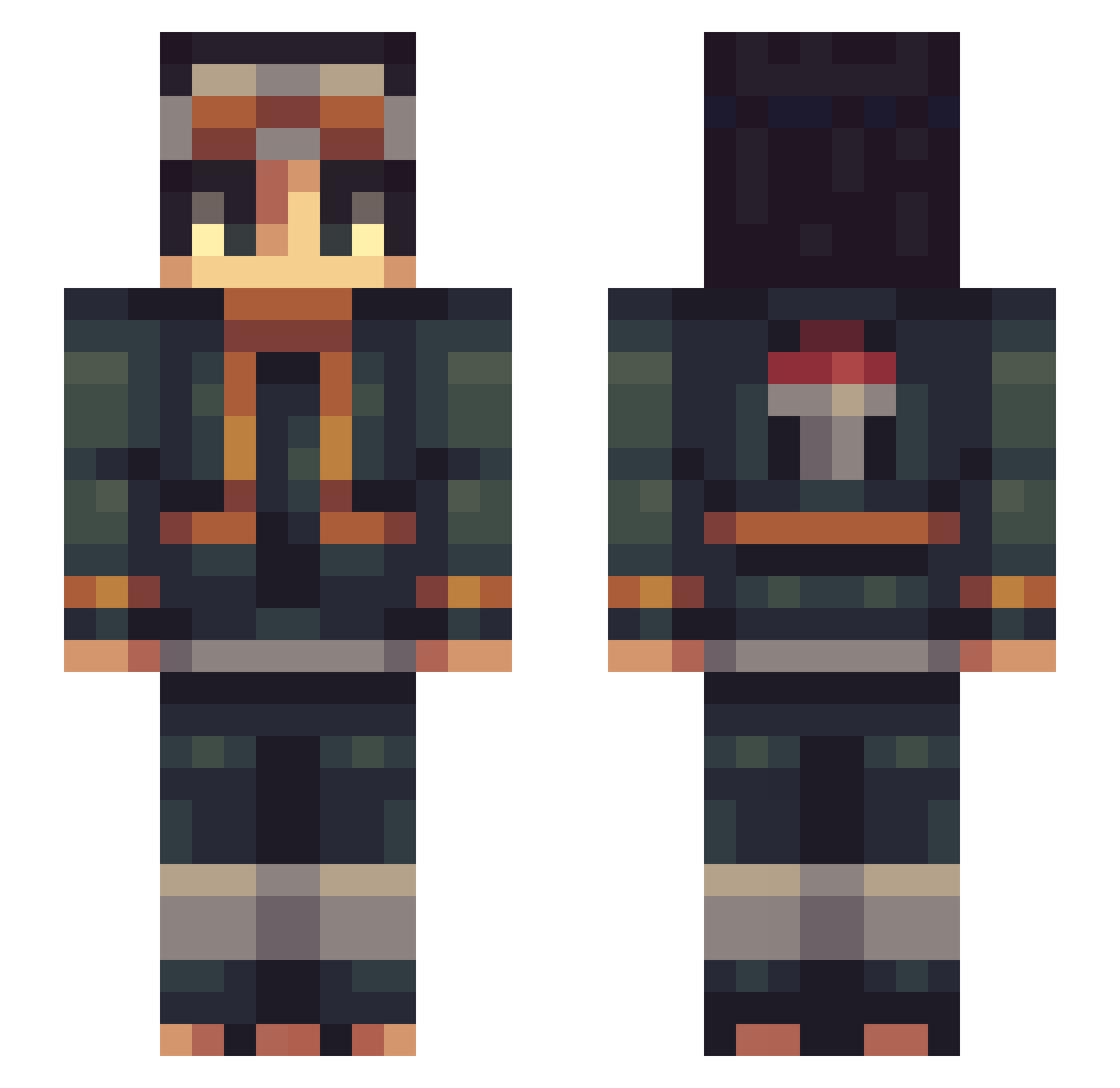 OrphicDungeon Minecraft skin, front and back view