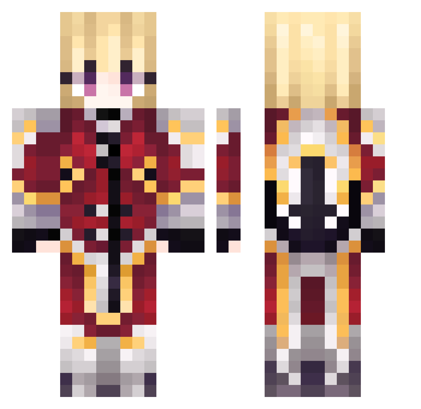 Akephal0s Minecraft skin, front and back view
