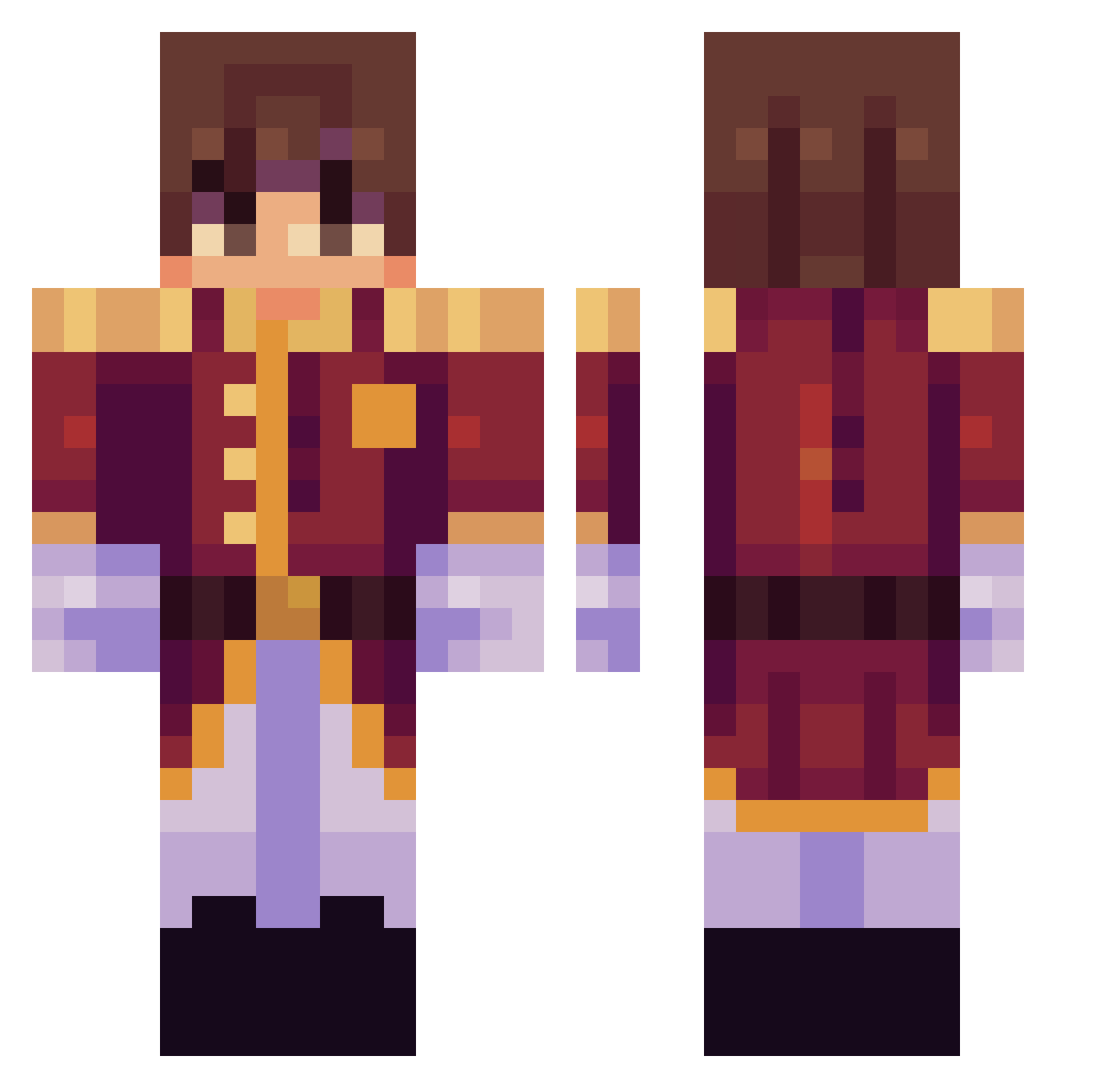 BrieflyComfy Minecraft skin, front and back view