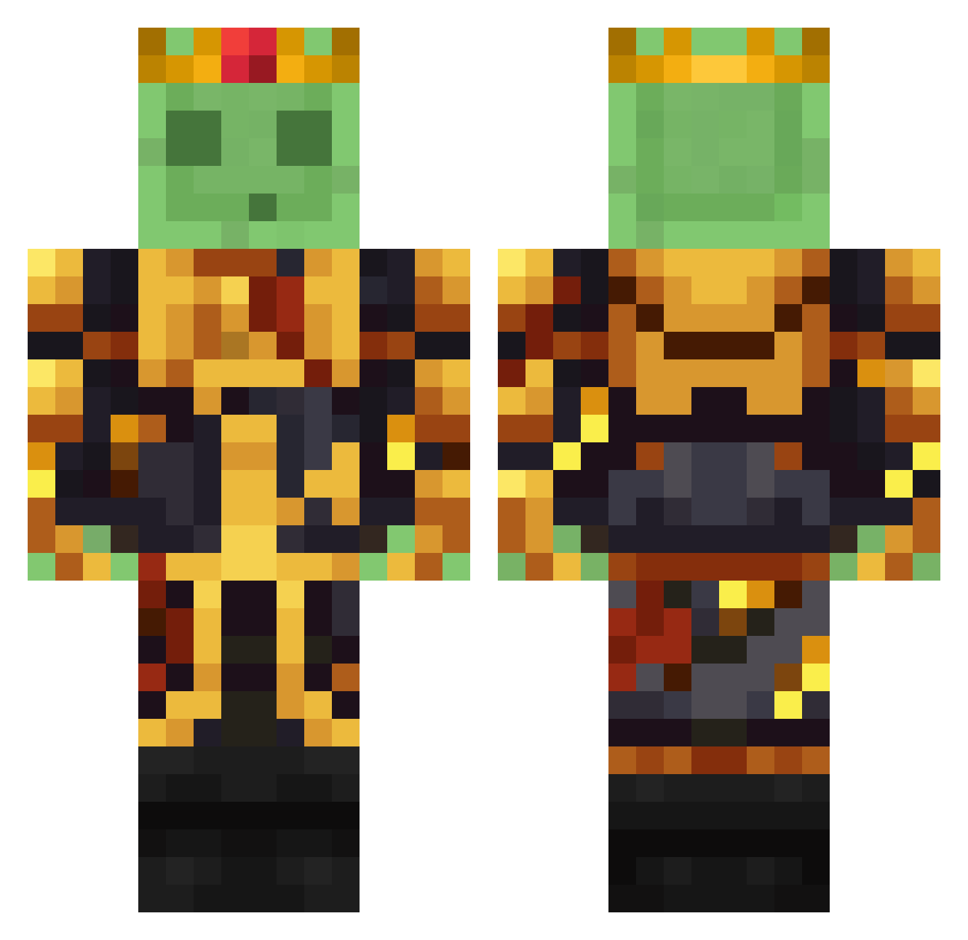 Corvilla Minecraft skin, front and back view