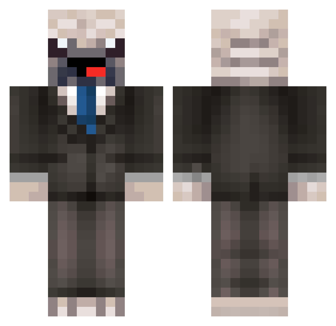 Pugtatos Minecraft skin, front and back view
