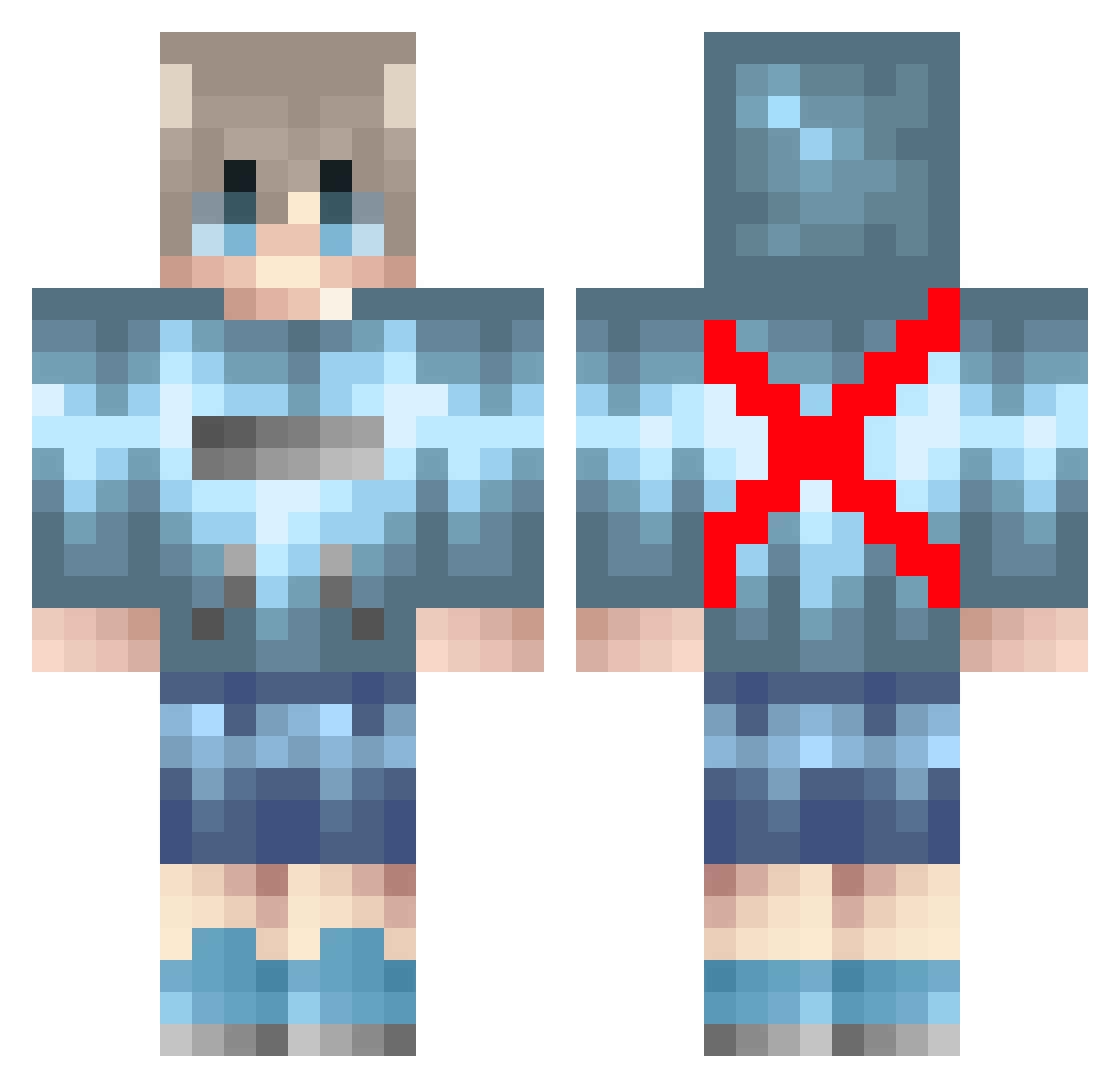 FADE3W Minecraft skin, front and back view