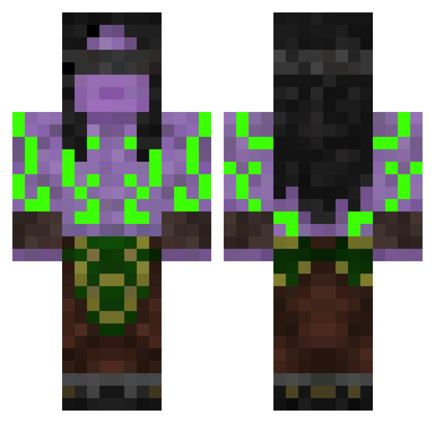 Rechial Minecraft skin, front and back view