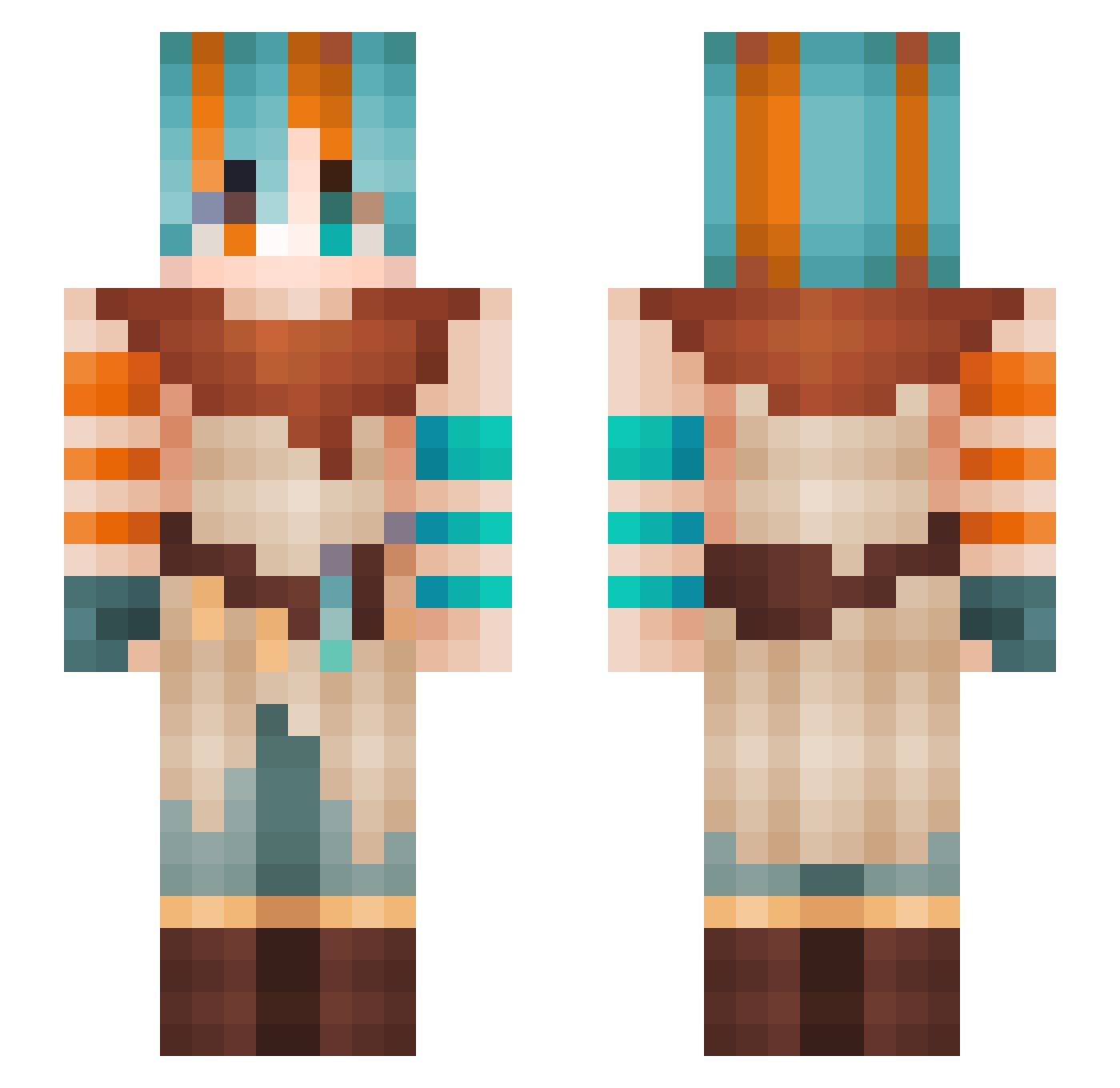 RoyaliTea Minecraft skin, front and back view