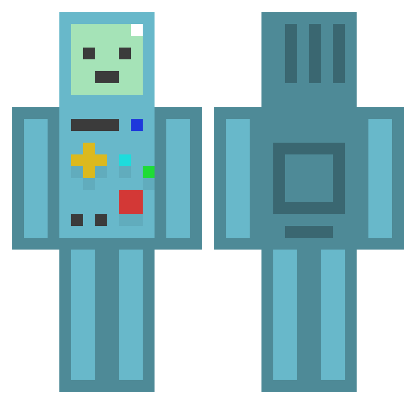 Popliteus Minecraft skin, front and back view