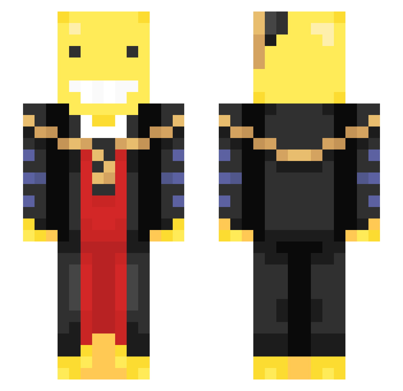 PixYvel Minecraft skin, front and back view