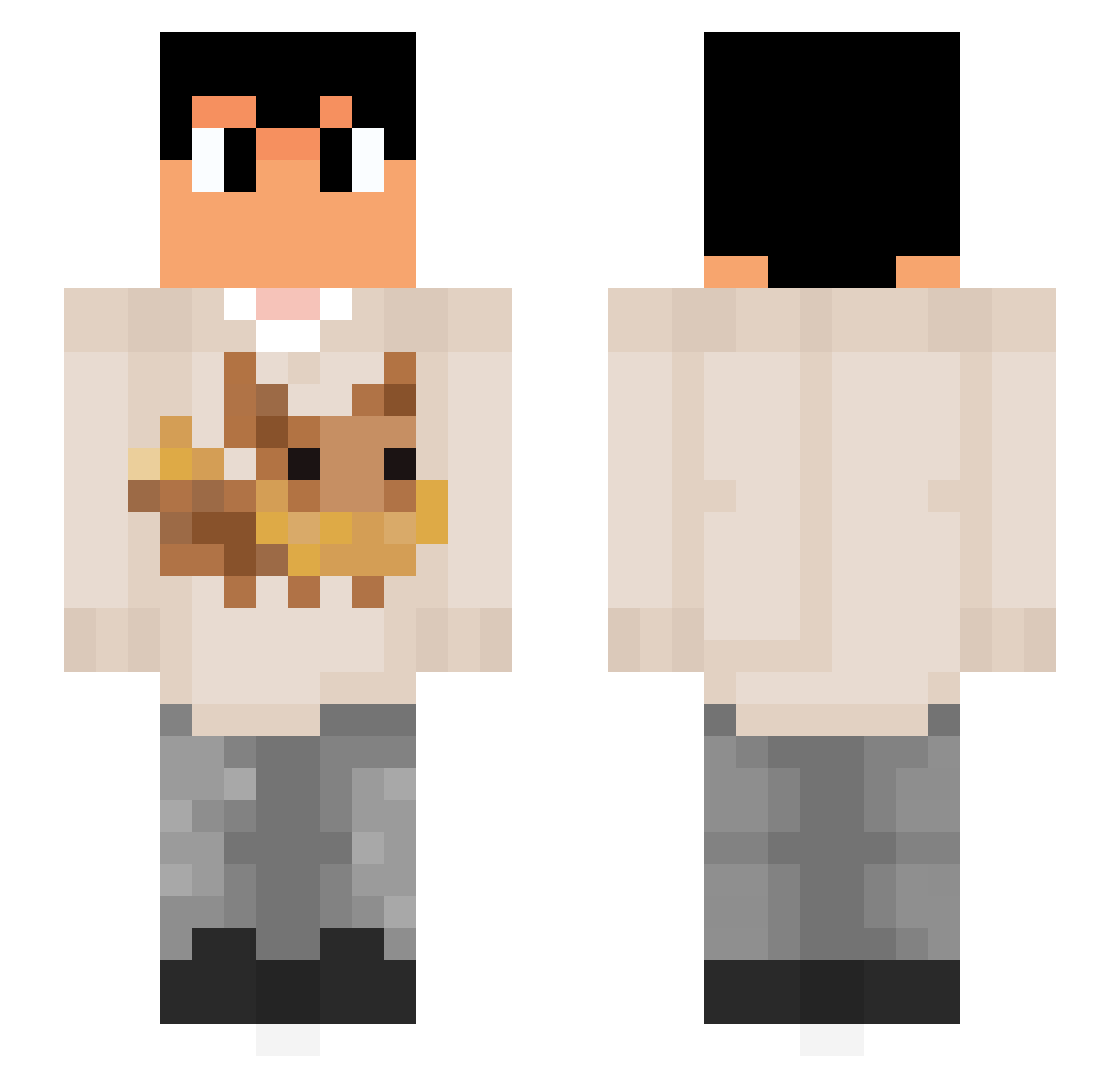 ItzZuko Minecraft skin, front and back view