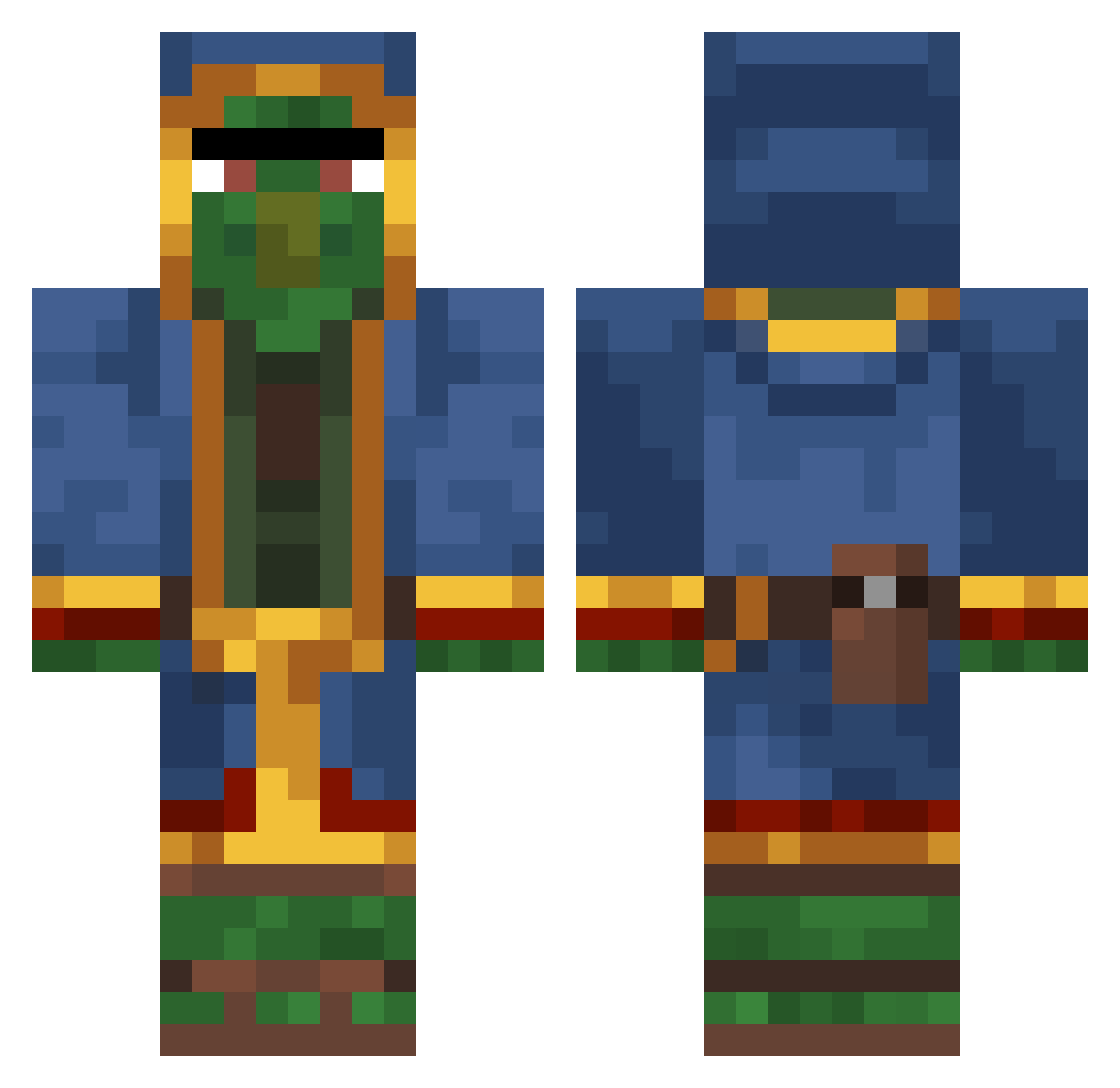 BlackAzKnight Minecraft skin, front and back view