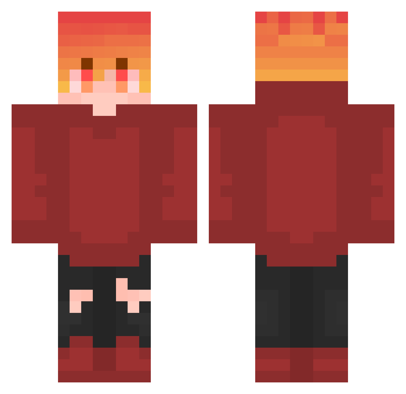 TheInfernoDonut Minecraft skin, front and back view