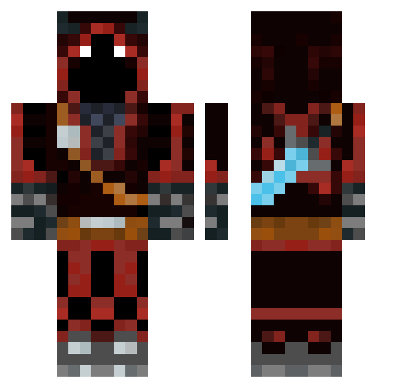 Roaringknightevi Minecraft skin, front and back view