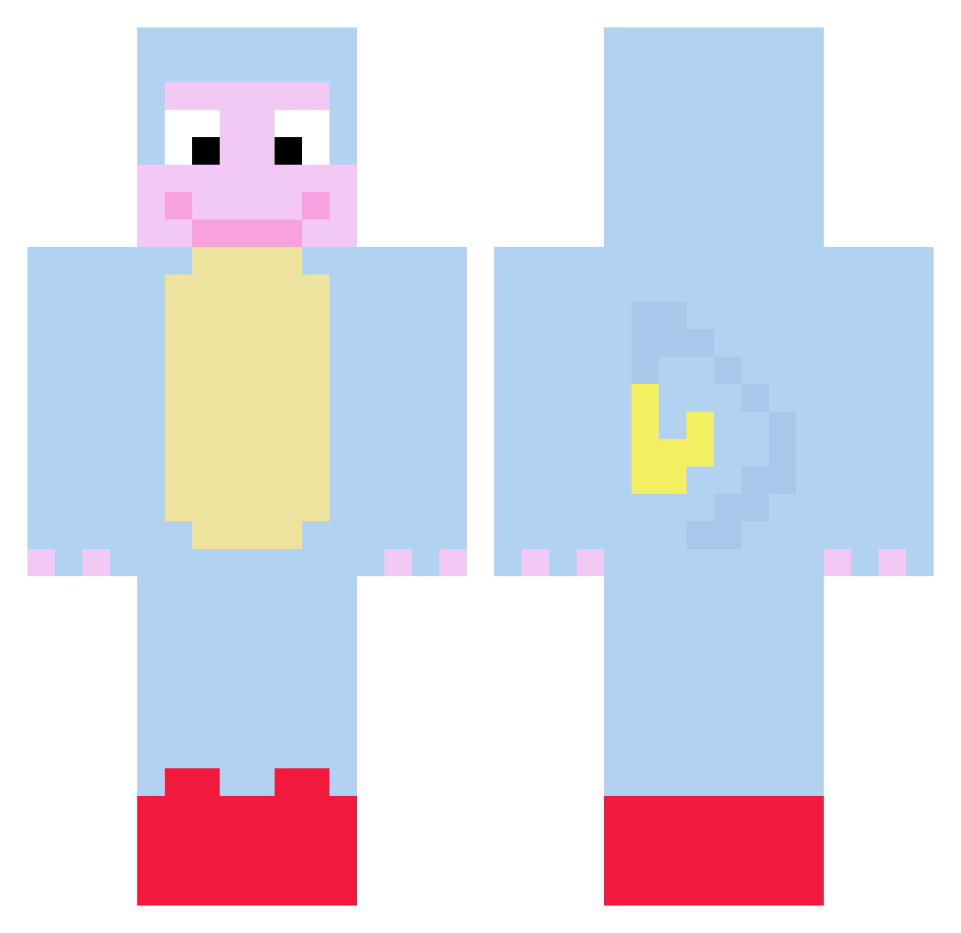 BootsFr0mDora Minecraft skin, front and back view