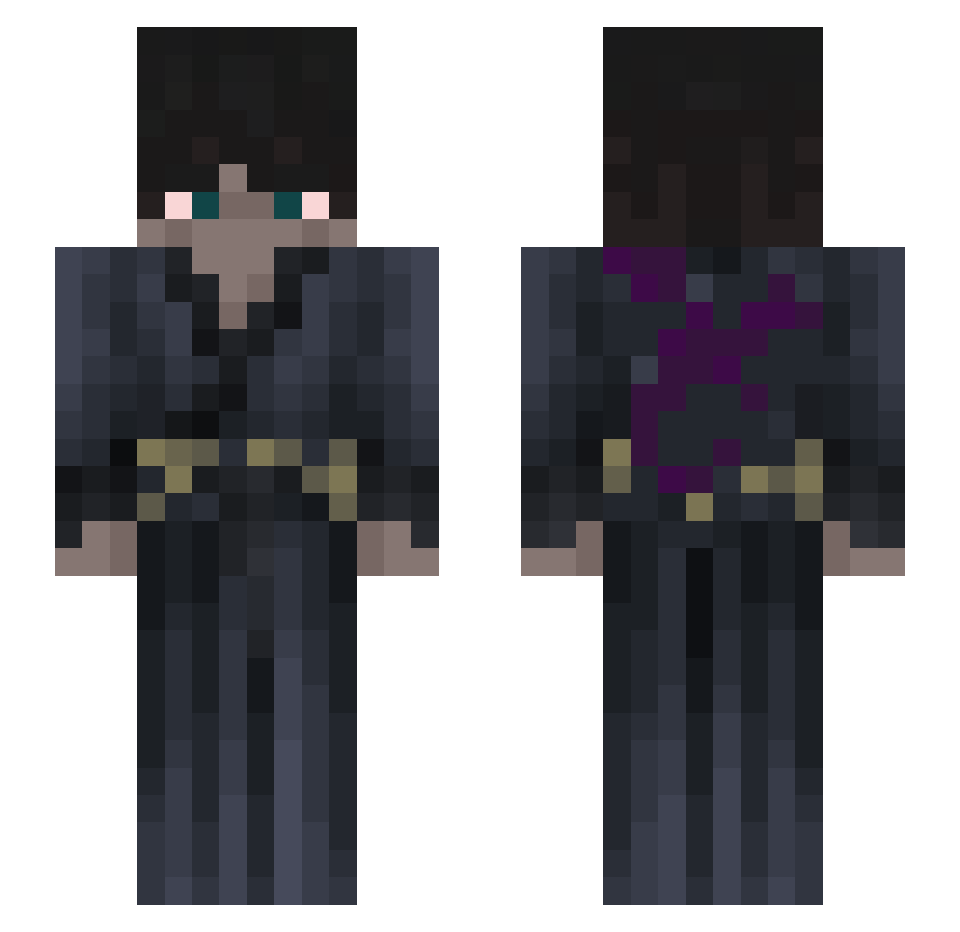 nirusal Minecraft skin, front and back view