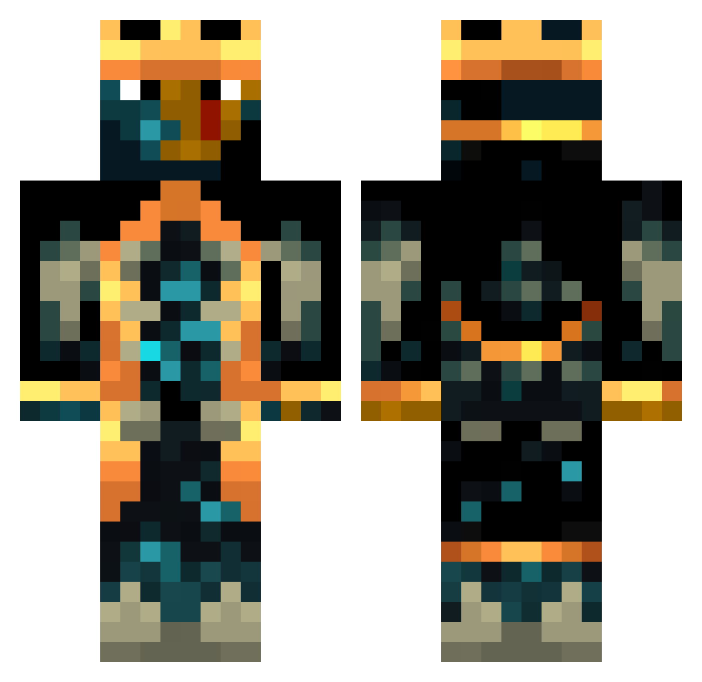Kingspiderpigg Minecraft skin, front and back view