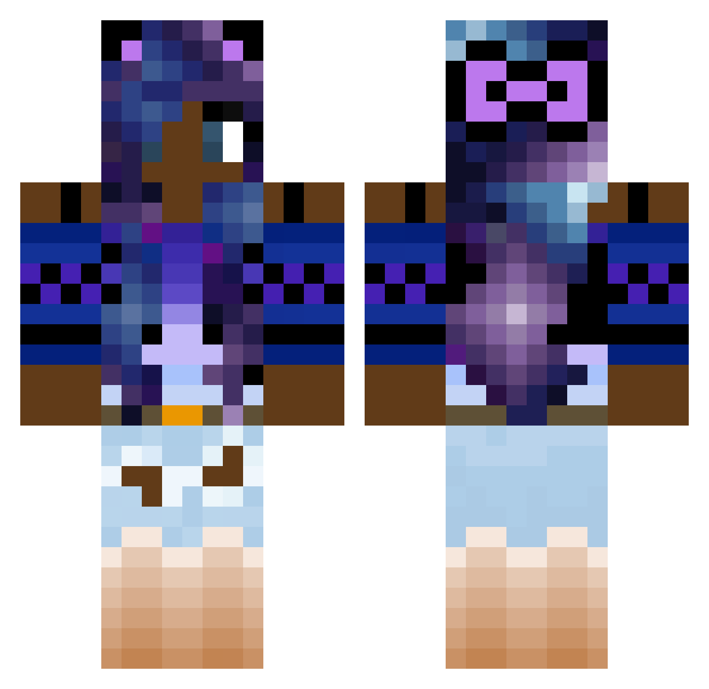 purplecleo808 Minecraft skin, front and back view