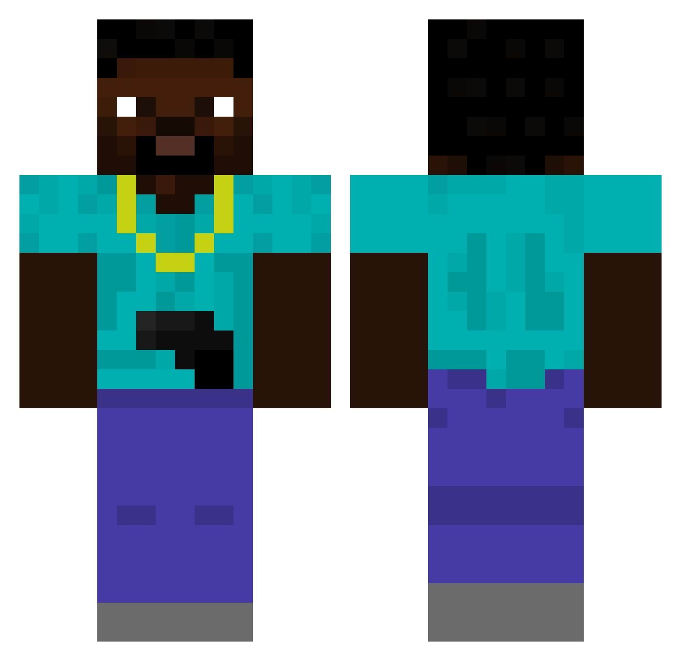 Personalizes Minecraft skin, front and back view