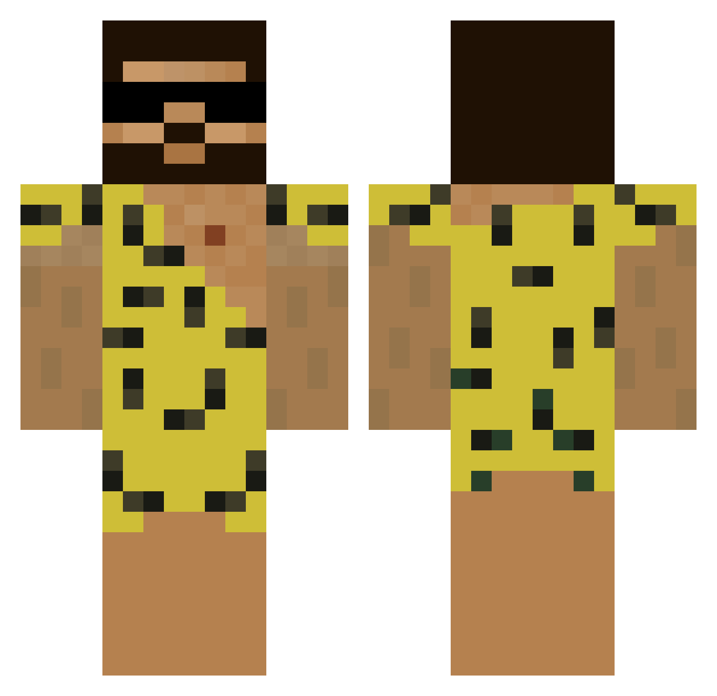 yRage Minecraft skin, front and back view