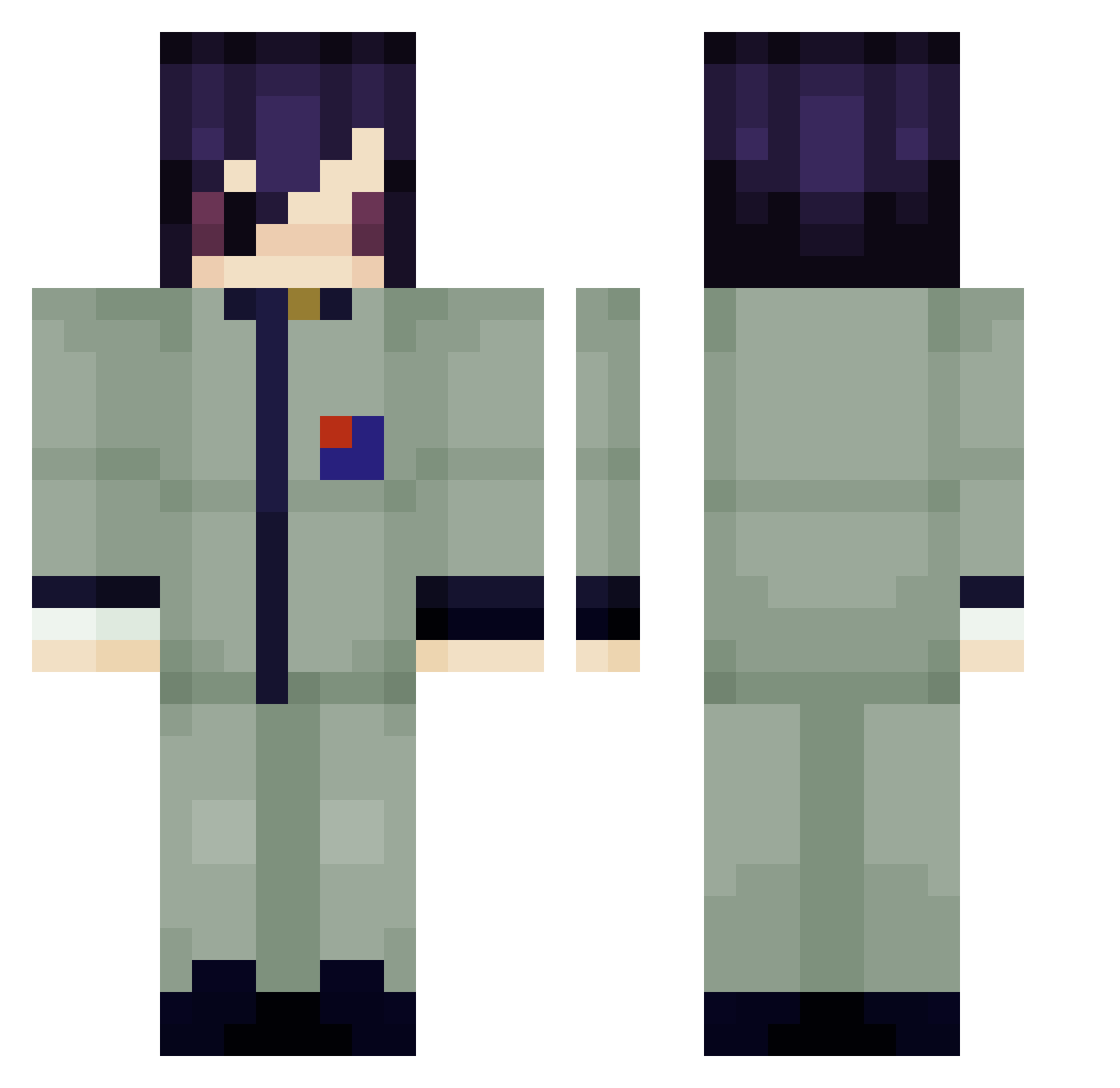 Nesster Minecraft skin, front and back view