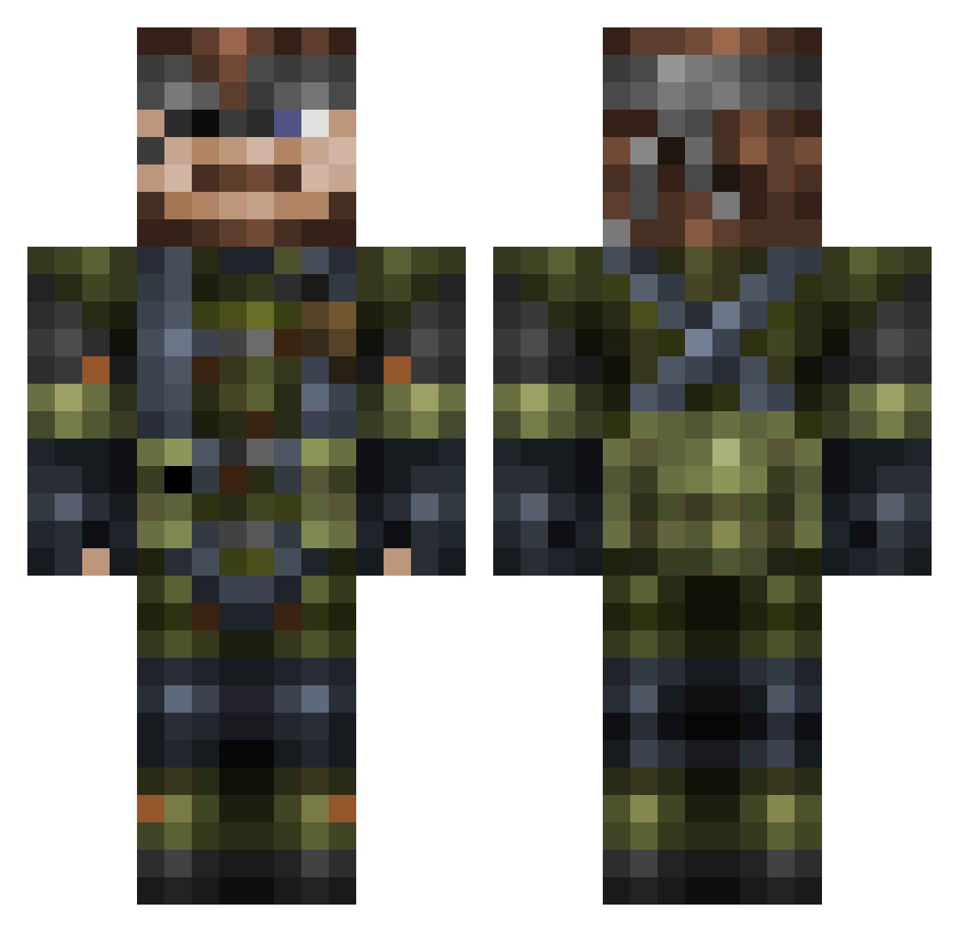 Weaponry Minecraft skin, front and back view