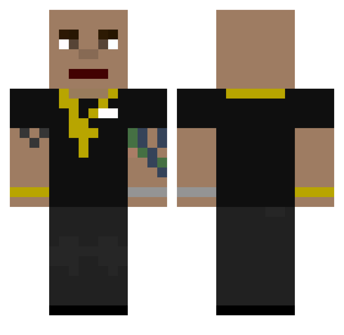 Filmelcz64 Minecraft skin, front and back view