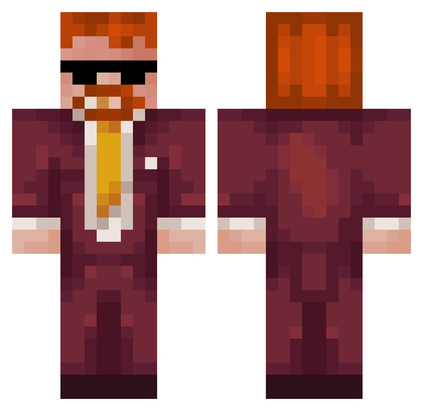 SinStage Minecraft skin, front and back view