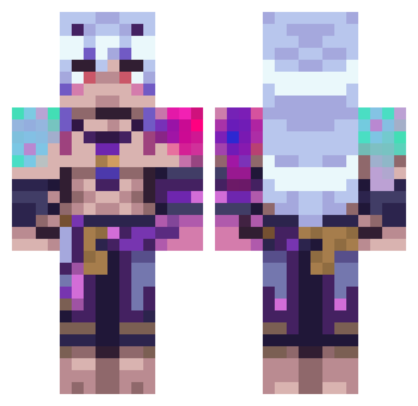 FacelessFox Minecraft skin, front and back view