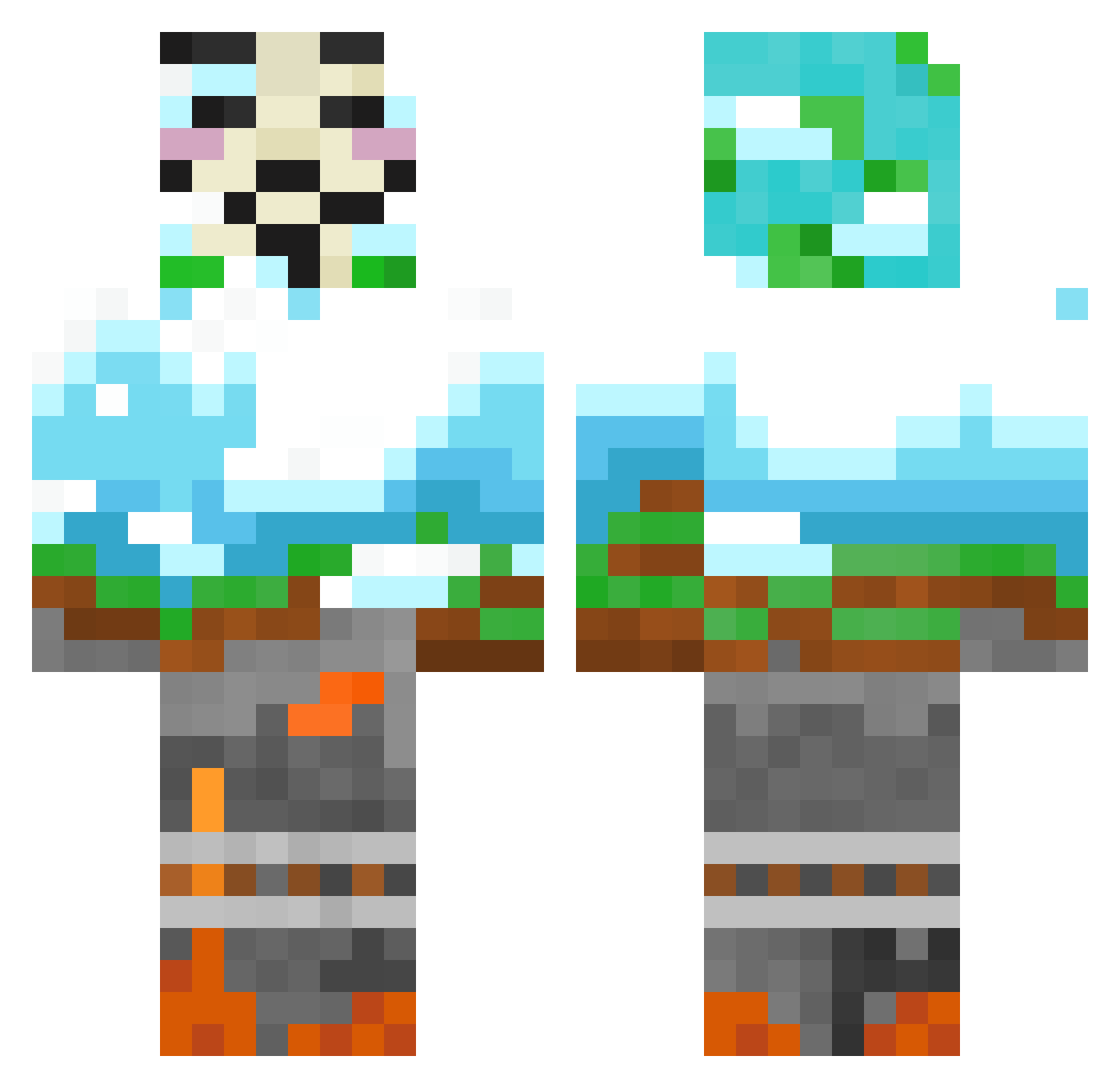 TinyNet Minecraft skin, front and back view