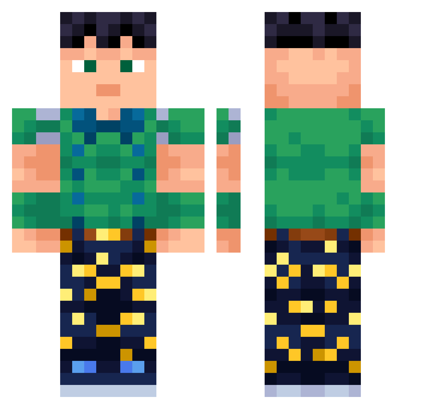 AppleJusty Minecraft skin, front and back view