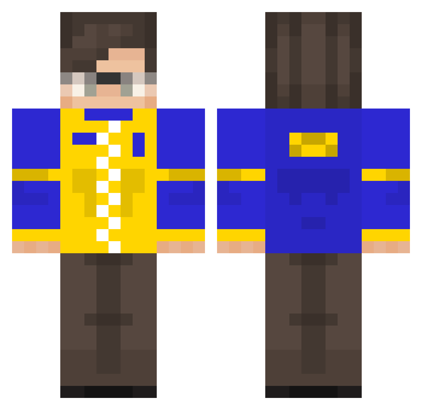 Foxtershow Minecraft skin, front and back view