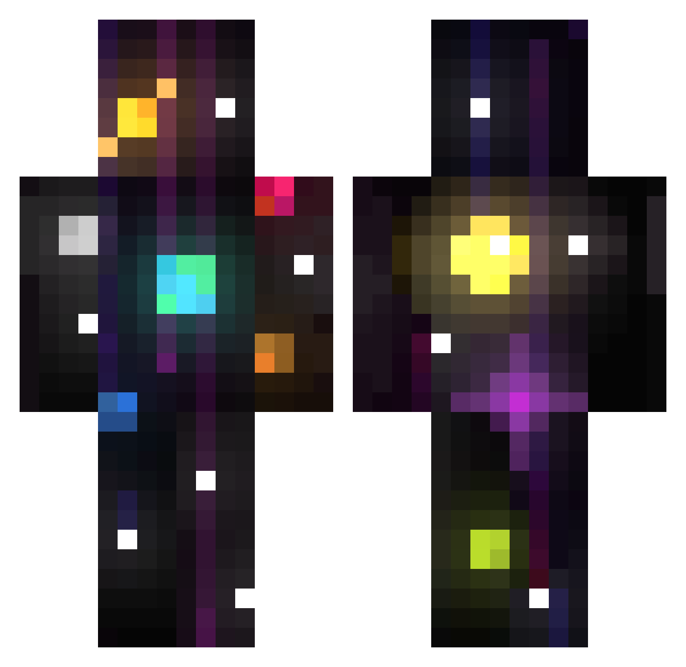 YuneekMC Minecraft skin, front and back view